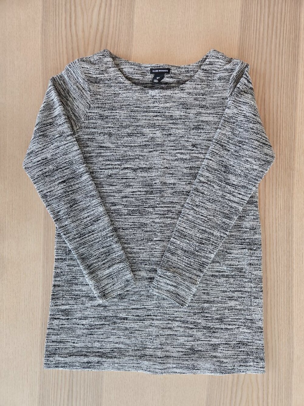 Club Monaco Keni Tweed Top | Black White Textured Knit with Side Slits